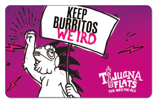 tijuana flats logo with lizzard on a purple background