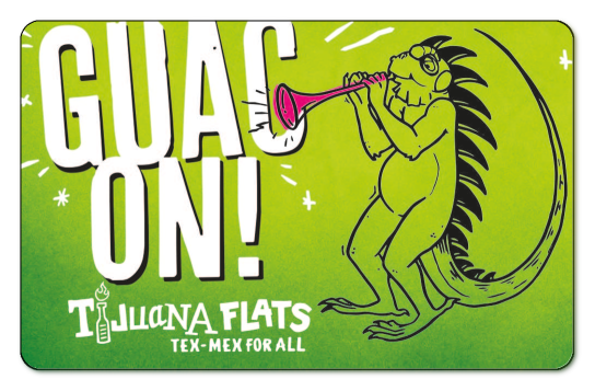 tijuana flats logo with lizzard on a green background